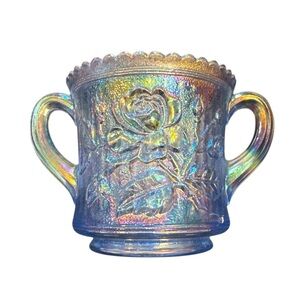 Vintage Imperial Carnival Glass Rose Blue Creamer